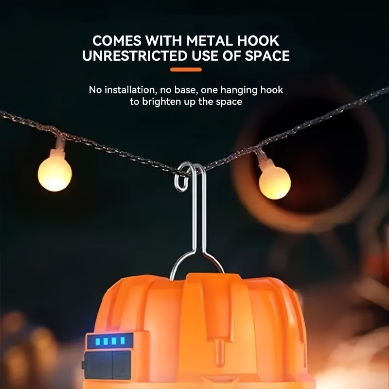 Rechargeable LED Camping Lantern with Power Bank USB Outdoor Hanging Tent Light Built-in Battery Emergency Lamp for Camping BBQ Hiking Patio Backpacking Portable Camp Light Orange
