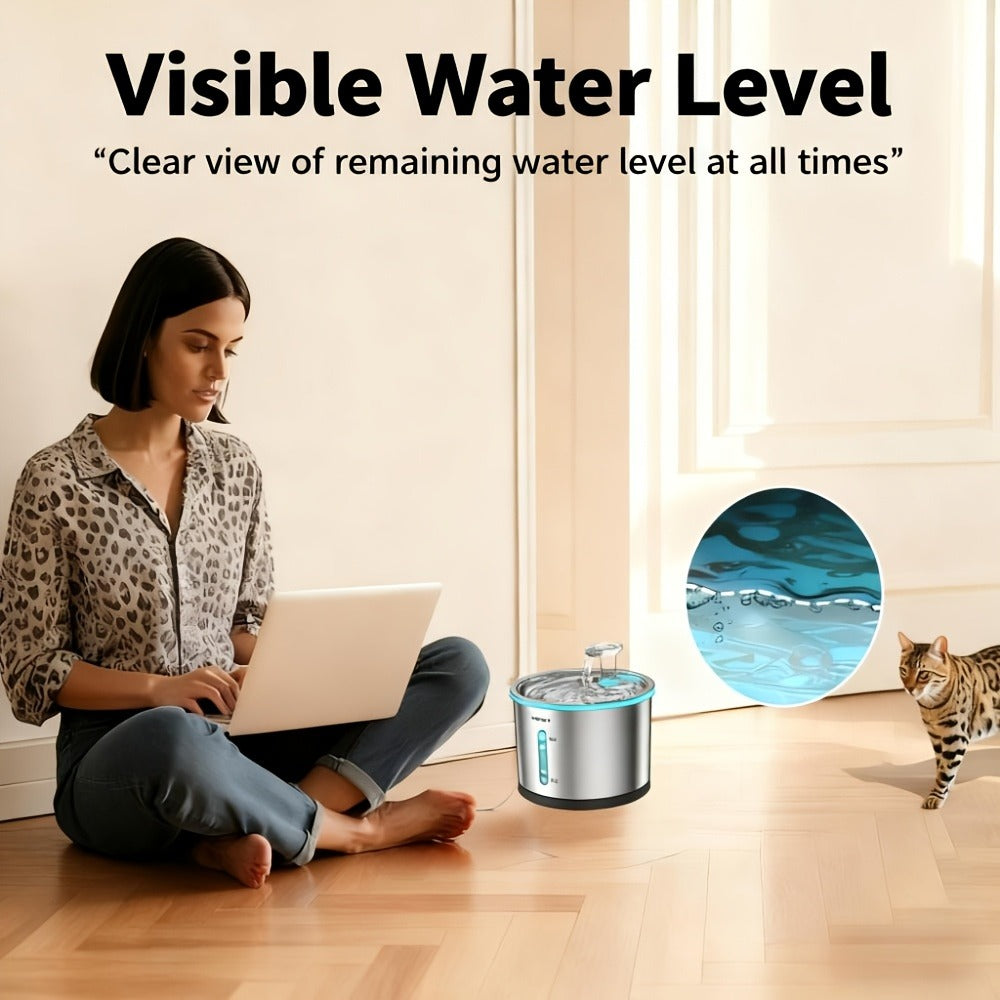 Cat Water Fountain Stainless Steel 50oz/1.5L - Ultra Quiet Auto Pet Water Dispenser with LED Light, Visible Window & Dishwasher Safe - Includes Replacement Filters for Cats & Dogs Indoor