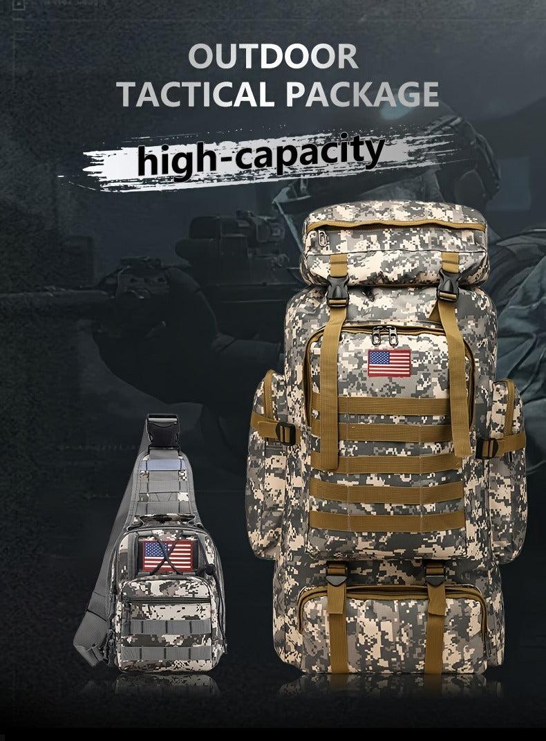 Tactical Backpack 2-Pack 21 Gallon 3-Day Assault Pack with Chest Pack Polyester Stripe for Hiking Camping Hunting Travel Work Sports Men