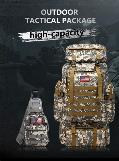 Tactical Backpack 2-Pack 21 Gallon 3-Day Assault Pack with Chest Pack Polyester Stripe for Hiking Camping Hunting Travel Work Sports Men