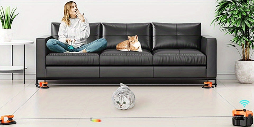 Interactive Cat Toy Auto & Remote Control - Electric Feather Mouse Lure Coursing Machine with DIY Track, Mouse Sounds, Auto Timer, Boredom Buster for Indoor Cats Kittens, 2 Speed Modes
