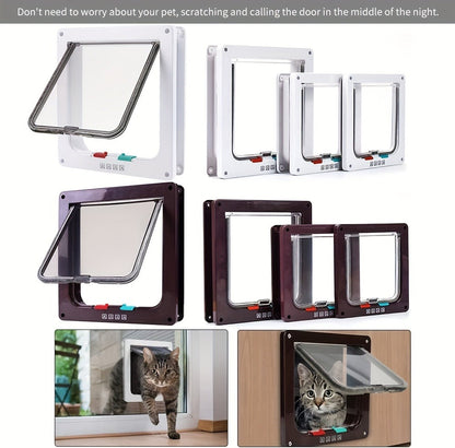 Cat Door & Dog Door with 4-Way Safety Lock – Weatherproof Flip Pet Door for Cats & Dogs, M/L/XL Sizes in White, Black & Coffee, Bonus Rainbow Ball Toy Included