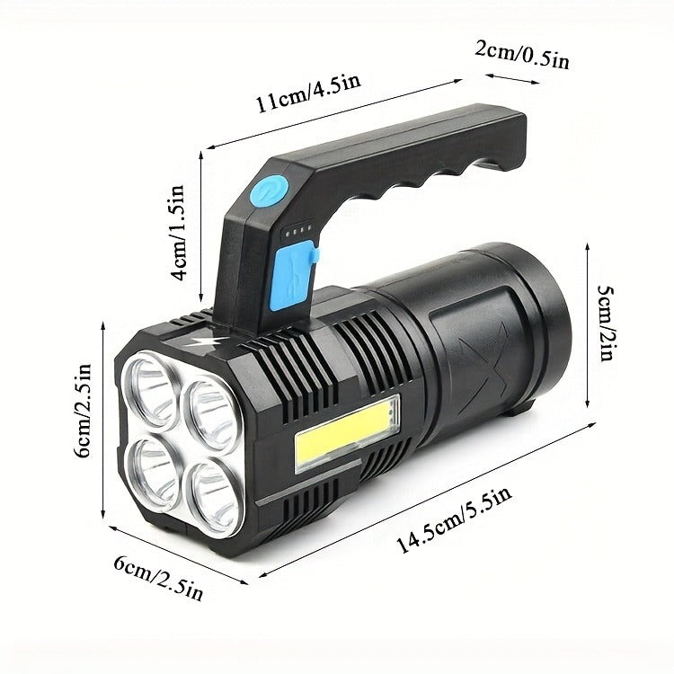 Rechargeable LED Flashlight 6-Pack - Transparent COB Side Light, 6 Modes Multifunction Handheld Torch, ABS Body for Camping, Hiking, Work & Emergency Power Outage