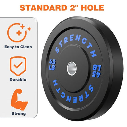 Bumper Plates – Rubber Olympic Weight Plates 10–45 lbs, 2-Inch Steel Center Ring, for Strength Training & Weightlifting, Home Gym Barbell Discs