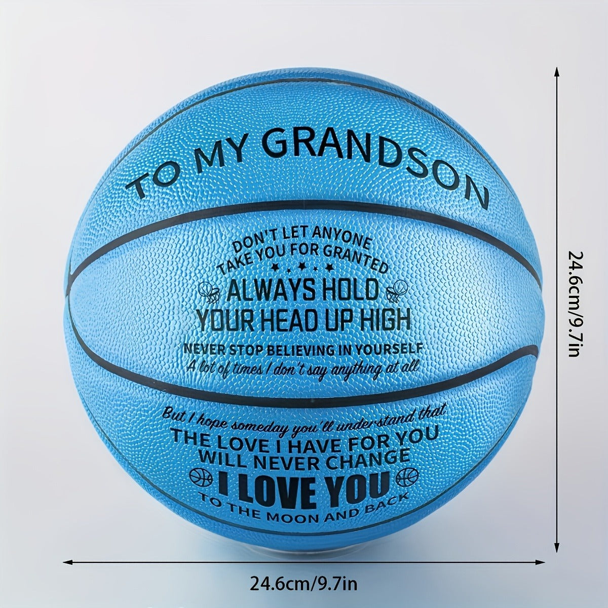 Engraved Basketball Gift for Grandson & Son - Size 7 PU Indoor Outdoor with Pump, Inspirational Message, Birthday Christmas Gift, Multi-Color