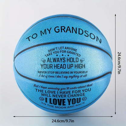 Engraved Basketball Gift for Grandson & Son - Size 7 PU Indoor Outdoor with Pump, Inspirational Message, Birthday Christmas Gift, Multi-Color