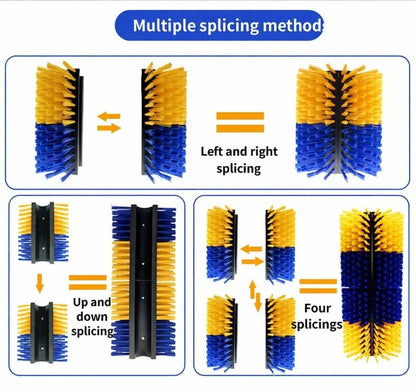 Livestock Grooming Brush Scratcher 8.7" – All-in-One Massage & Itch Relief Tool for Horse, Cow, Goat & Pig | Easy Install with 4 Screws, Battery-Free Stress Reduction, Red/Blue & Yellow/Blue