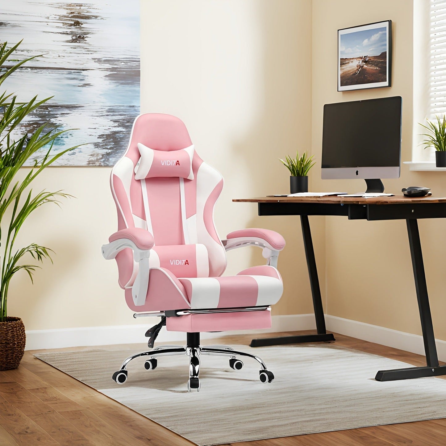 RGB Gaming Chair with LED Lights Footrest Ergonomic Gaming Chair with Massage Lumbar Support Reclining Video Game Chair for Adults Home Office Computer Chair with USB RGB Lighting