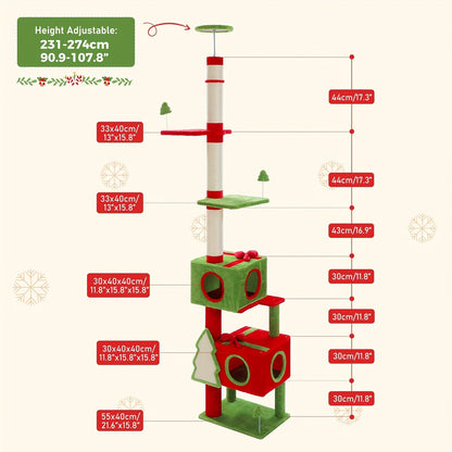 Floor to Ceiling Cat Tree Tower 90–107" – 4-Tier Tall Adjustable Cat Climbing Post with Tension Rod | Ceiling-Mounted Stable Cat Activity Center for Indoor Cats, Multiple Colors