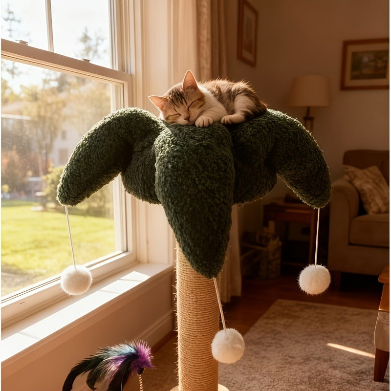 Cat Scratching Post Sisal Vertical Clown Hat Design, Wear-Resistant Cat Scratch Board with Cat Climbing Frame & Teaser Toy, Fun Shaped Cat Scratcher for Indoor Cats, Millet & Turtle Shape, Green