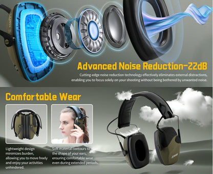 Electronic Shooting Earmuffs NRR 22dB Active Noise Cancelling Hearing Protection with Sound Amplification - Foldable Adjustable Ear Muffs for Shooting Range Hunting Mowing, Pink Green Brown Blue Black Camo