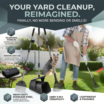 Dog Pooper Scooper with Long Handle & Swivel Bin - Heavy Duty Rake Spade Set, 40 Waste Bags Included, Pet Waste Removal for Yard Grass Gravel