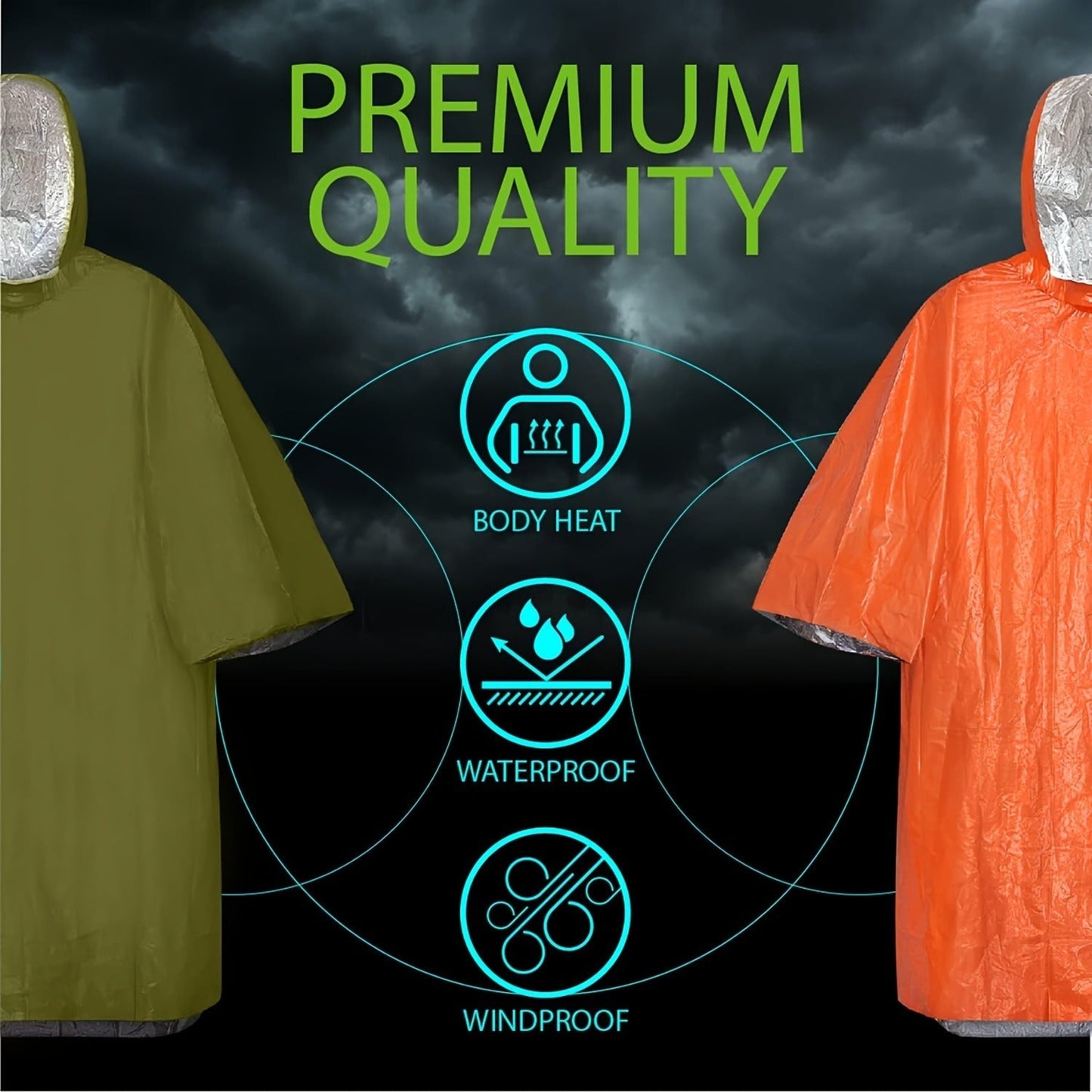 Emergency Rain Poncho 4 Pack & 14 Pack – Retains 90% Body Heat, Reusable Waterproof Raincoat for Men Women Adults, Camping Hiking Survival Kit Gear