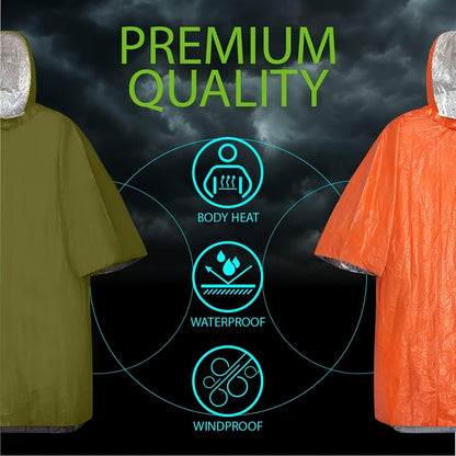 Emergency Rain Poncho 4 Pack & 14 Pack – Retains 90% Body Heat, Reusable Waterproof Raincoat for Men Women Adults, Camping Hiking Survival Kit Gear