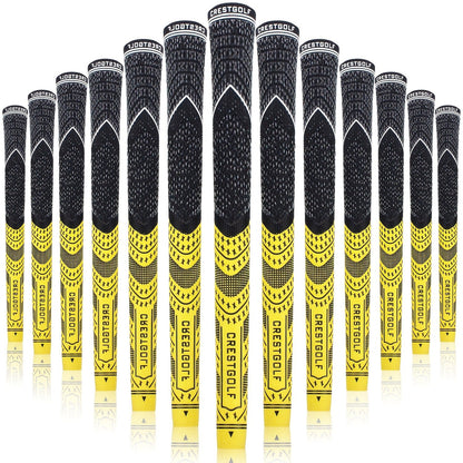Midsize Golf Grips Set 13 Pack – All Weather Hybrid Rubber Golf Club Grips with Ecological Yarn Thread Technology, Multiple Colors, Fits Full Set of Clubs (Black, White, Red, Orange, Yellow, Blue, Gray)