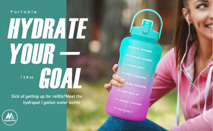 128oz 1 Gallon Water Bottle with Straw 2-in-1 Lid Tritan BPA-Free Motivational Time Marker Large Capacity Gym Sports Fitness Camping Outdoor Water Jug