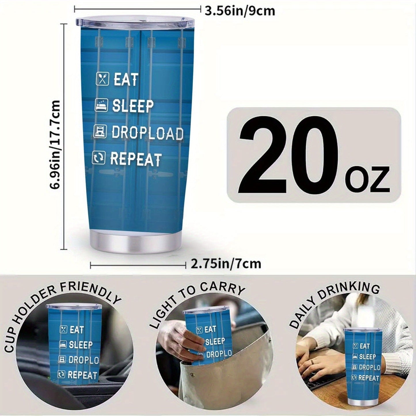 Truck Driver Tumbler 20oz Stainless Steel Insulated Coffee Cup with Lid Birthday Gift for Husband Son Grandpa Nephew Farmer Truck Driver Men