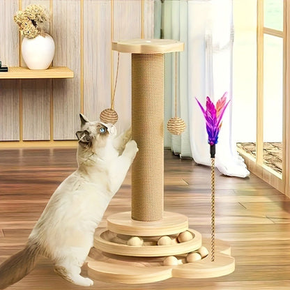 Cat Scratching Post Sisal Vertical Scratcher – Solid Wood Base, Wear-Resistant Rope, Multiple Styles: Standard, Mushroom & Dolphin Shapes, Sizes S/M/L, Cat Climbing Frame with Teaser Wand