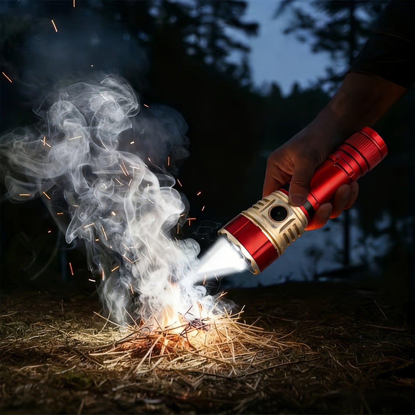 Tactical Flashlight with Fire Starter - Fresnel Lens Igniter, 3000 Lumen LED, 21700 Rechargeable Battery, Zoomable Aluminum Torch for Camping, Hiking, Emergency & Outdoor Survival