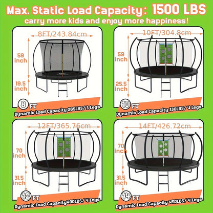Outdoor Trampoline with Safety Enclosure Net Football Toss Game 8 10 12 14FT Round Backyard Trampoline for Kids Adults Indoor Outdoor Party Play