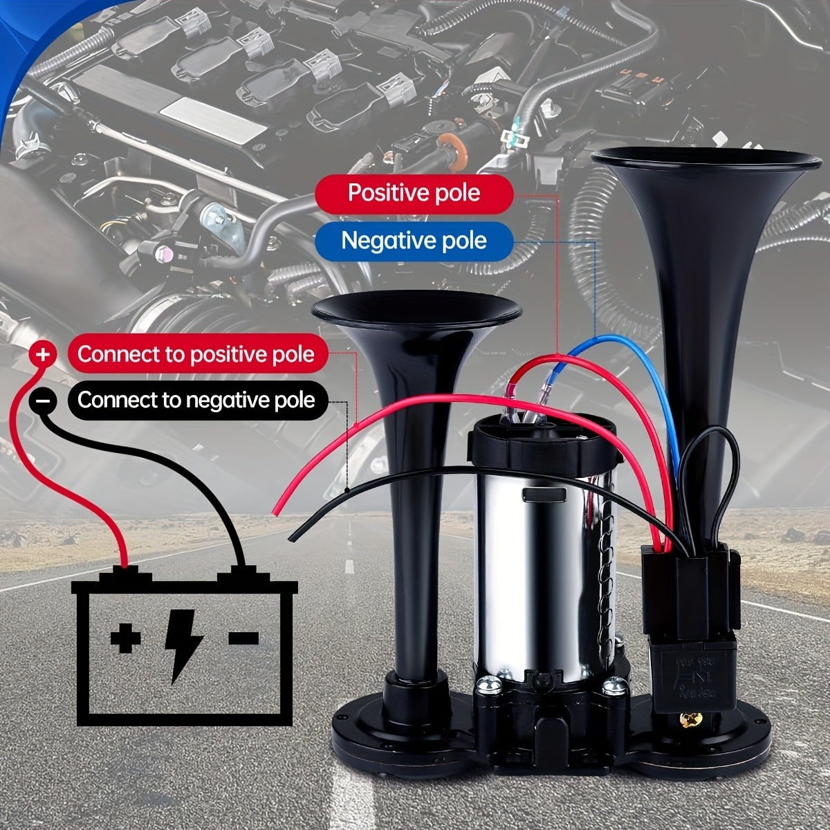 Dual Air Horn Kit 12V/24V 105-137dB with Air Compressor - Super Loud Aluminum Alloy Trumpet Horn for Truck, Train, SUV, Motorcycle, Car & Boat, Universal Electric Horn Easy Install