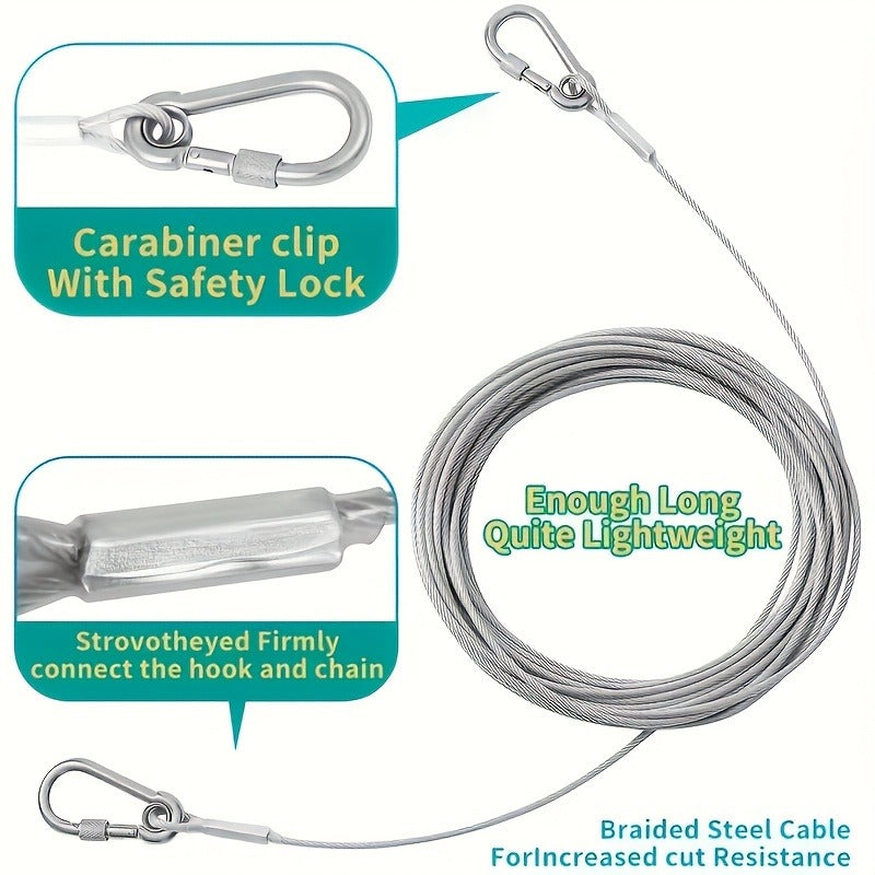 Stainless Steel Dog Leash Reflective Rust-Resistant Heavy Duty Cable Tie-Out for Medium Large Dogs Outdoor Yard Camping 3XL 4XL Multiple Lengths Silvery Grey