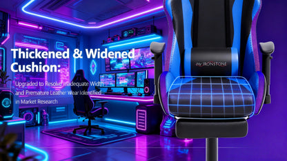 Gaming Chair with Massage and Bluetooth Speaker – RGB LED Lights, 135° Reclining with Footrest, 7-Point Vibration, 3D Adjustable Arms, 360° Swivel, Heavy Duty 400 lbs Big & Tall Ergonomic Chair, Blue Black
