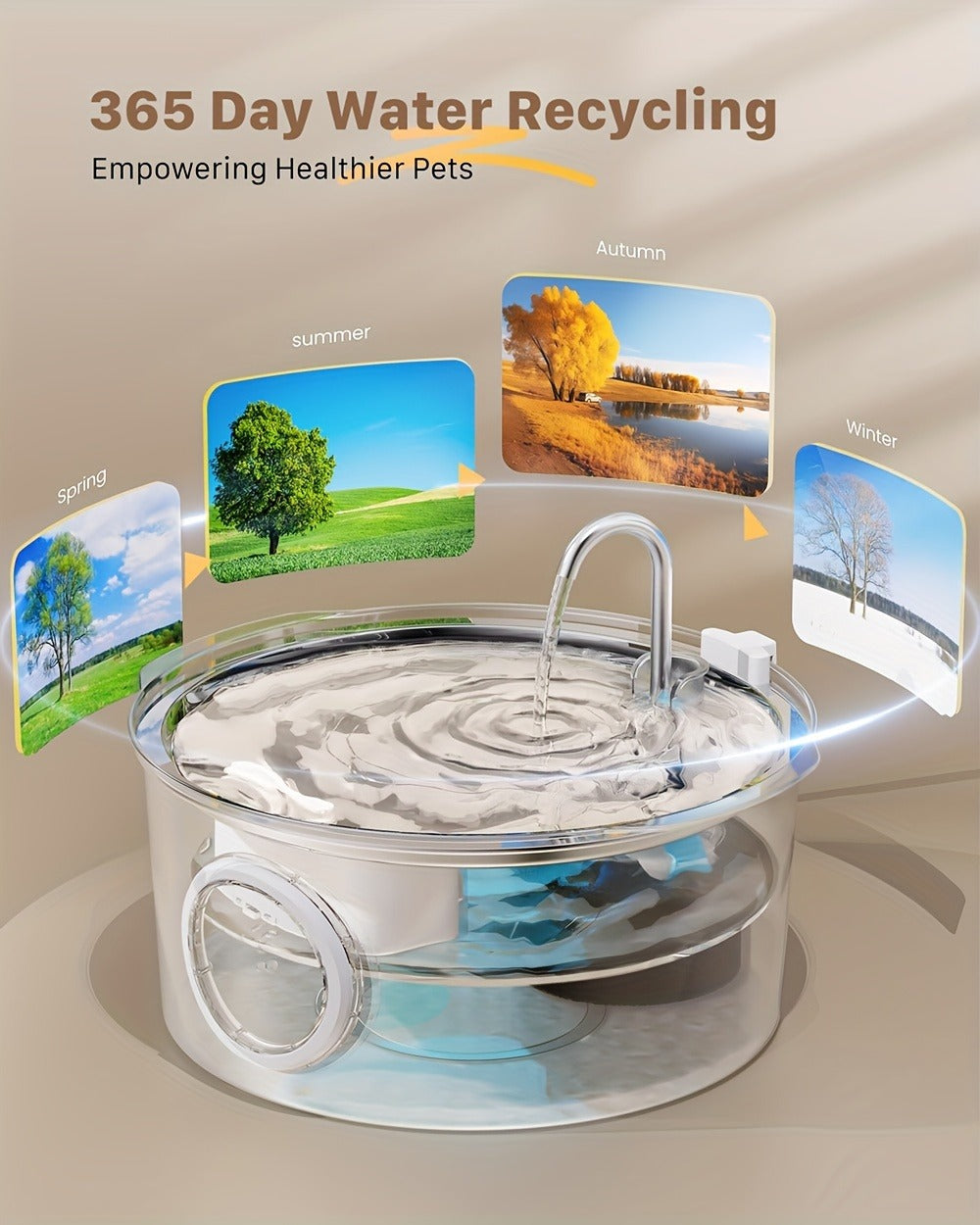 Stainless Steel Pet Water Fountain 1.85 Gal - Smart 304 SS Large Capacity Cat Dog Automatic Water Dispenser, Silent Pump, Filter Chip, Water Level Window
