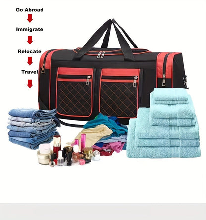 Gym Duffel Bag Large Capacity Travel Bag for Men Women Heavy Duty Polyester Multi Pocket Adjustable Shoulder Strap Zipper Closure for Fitness Workout Weekend Trips Business Travel Outdoor Black Blue Red
