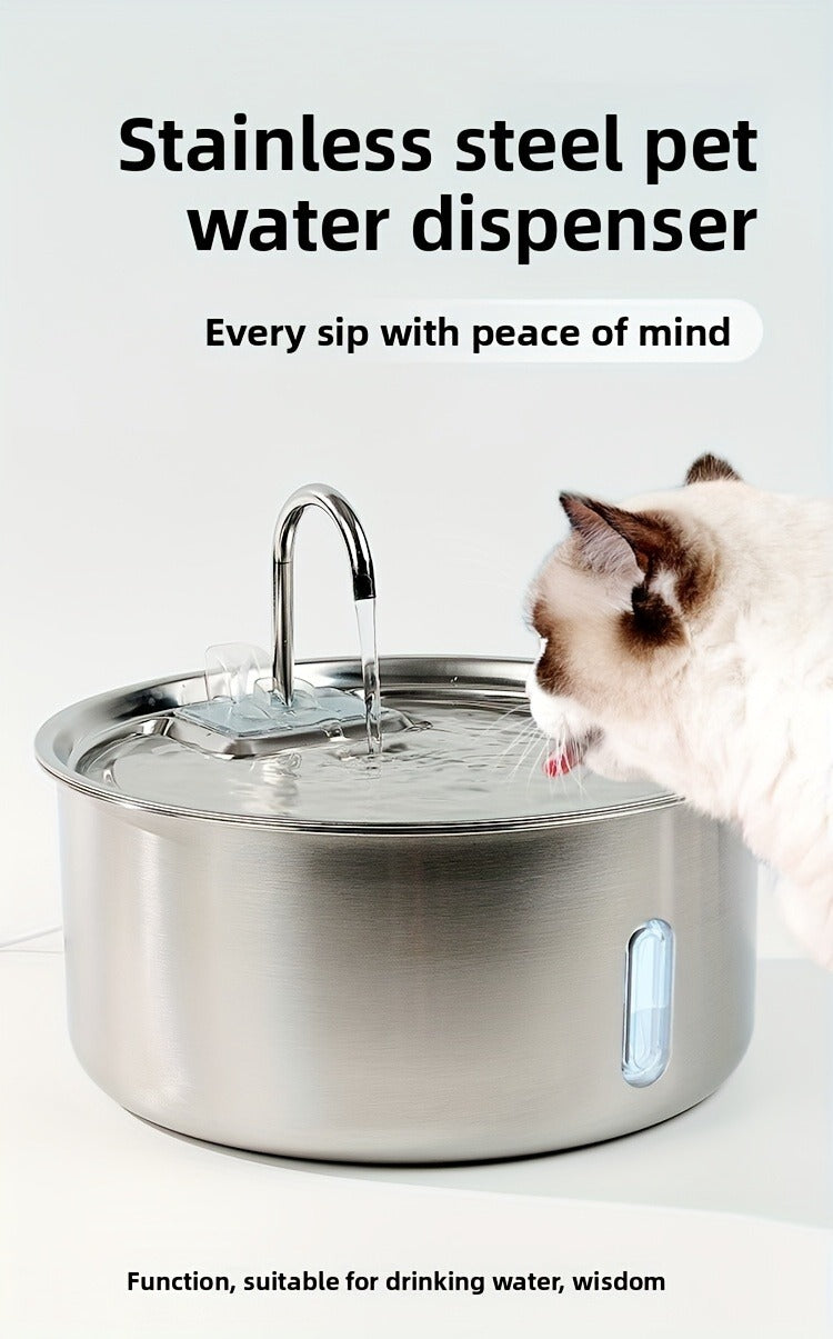 Large Stainless Steel Pet Water Fountain 236oz / 7L - Automatic Cat & Dog Water Dispenser, Multi-Stage Filtration, Visible Water Level Window, USB Powered, Replacement Filters Included, FT007