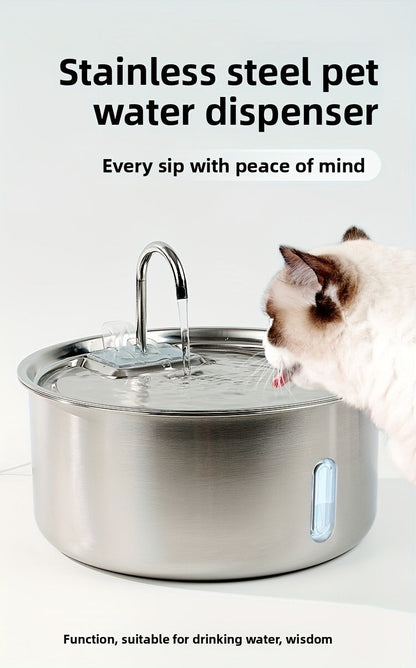 Large Stainless Steel Pet Water Fountain 236oz / 7L - Automatic Cat & Dog Water Dispenser, Multi-Stage Filtration, Visible Water Level Window, USB Powered, Replacement Filters Included, FT007