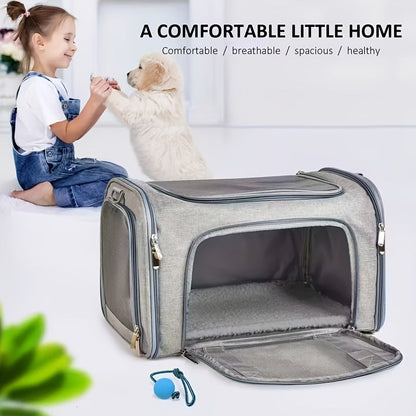 Large Soft-Sided Pet Crate & Travel Cage for Cats & Puppies Up to 25 lbs - Foldable Waterproof Portable Dog Cat Kennel Playpen, Lightweight Collapsible Pet Enclosure for Home & Travel, Grey & Black