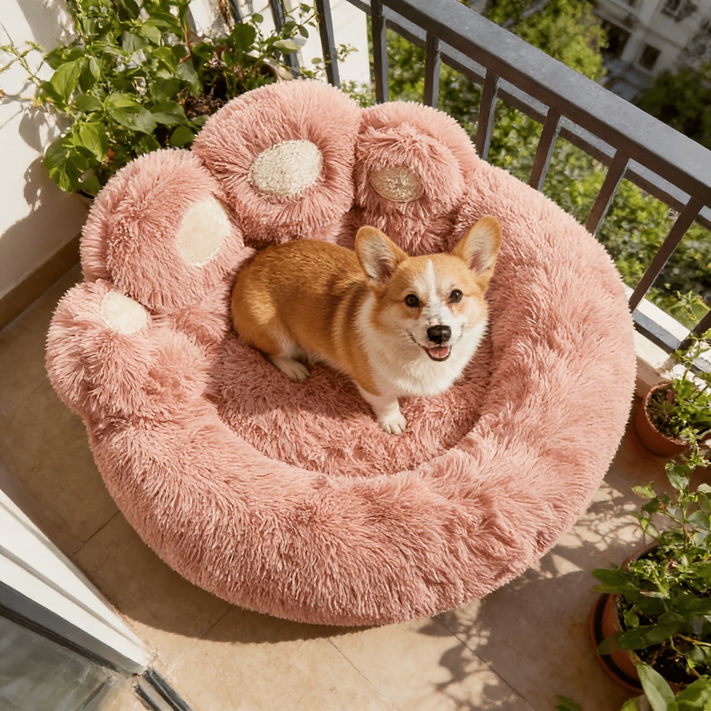 Dog Bed & Cat Bed Plush Bear Paw Print – Soft Warm Pet Bed for Small Medium Large Dogs, Thickened Long Plush, No Assembly, Autumn Winter Pet Sleeping Bed in Coffee Pink Gray