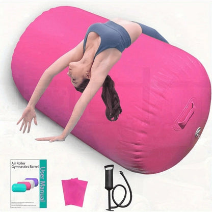 Inflatable Gymnastics Air Barrel Roll with Handle & Air Pump – Circular Air Cushion Tumbling Mat for Home Gym, Yoga, Cheerleading & Kids Training, PVC, Multiple Sizes