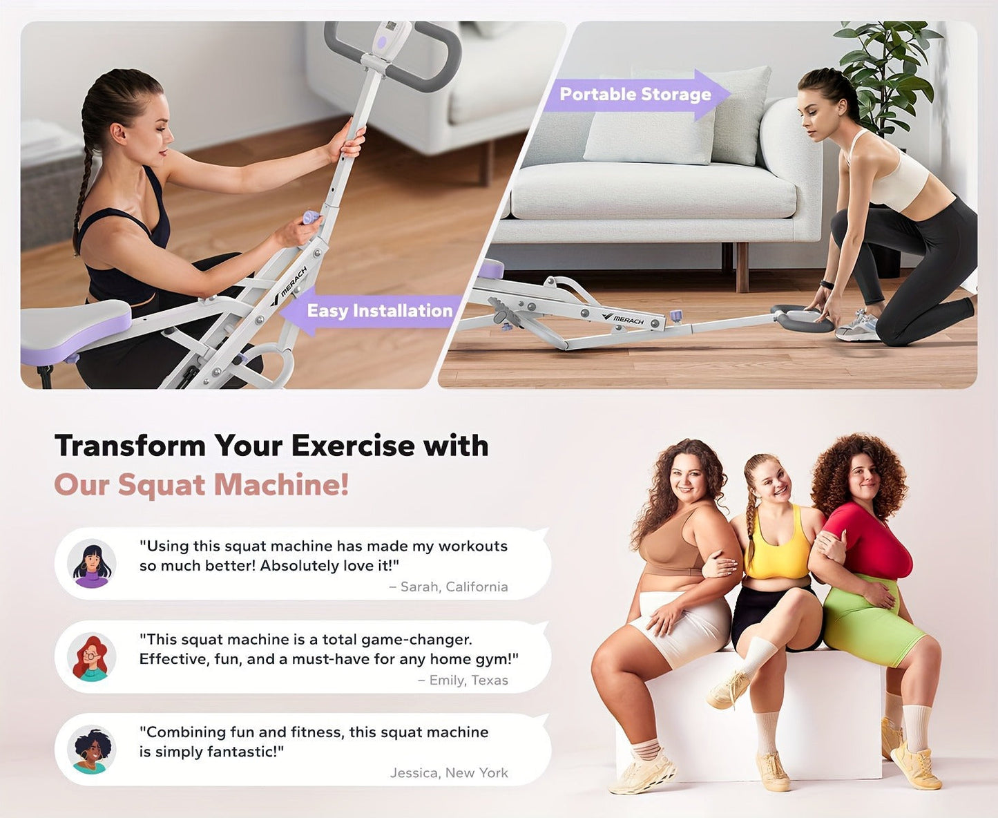 Rowing Machine 2-in-1 Squat & Row – Foldable Glute Trainer with LCD Display, 3 Resistance Bands, 350 lbs Capacity, Home Gym Leg & Back Workout
