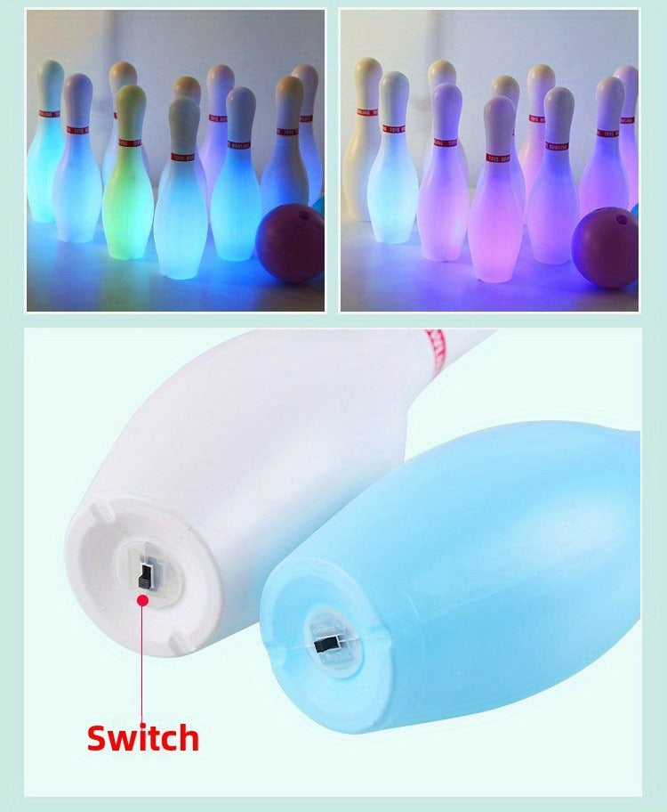 Glow in the Dark Bowling Set for Kids – 10 Pins & 2 Balls Indoor Outdoor Game Boys Girls Birthday Gift