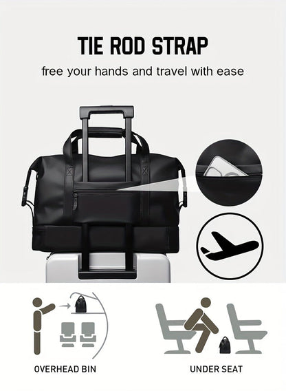 Gym Duffel Bag with Wet Pocket & Shoe Compartment - Foldable PU Leather Sports Travel Bag for Workouts, Weekend Trips & Everyday Use, Lightweight Carry-On Luggage Bag for Men Women (Black/Blue/Grey)