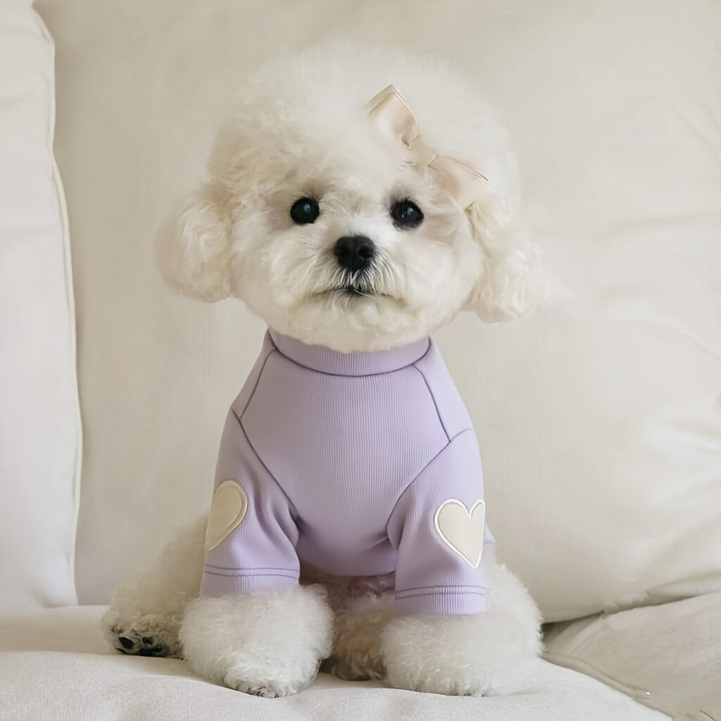 Dog Fleece Shirt 3-Pack Heart Print Spring Summer Base Layer – Thin Two-Legged Pet Clothes for Teddy, Bichon Frise & Small Medium Dogs, Sizes XS to XL, Purple Pink White & Brown Blue Green
