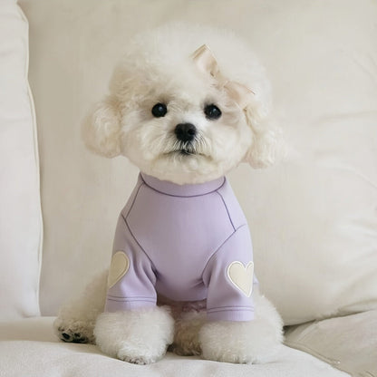 Dog Fleece Shirt 3-Pack Heart Print Spring Summer Base Layer – Thin Two-Legged Pet Clothes for Teddy, Bichon Frise & Small Medium Dogs, Sizes XS to XL, Purple Pink White & Brown Blue Green