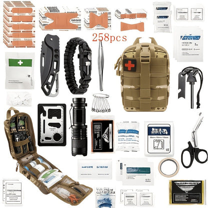 Outdoor Survival Gear Set 11/13/258-Piece – Professional Emergency Kit with Fire Starter & Compass | Multi-Tool Outdoor Equipment for Camping, Hiking & Adventure