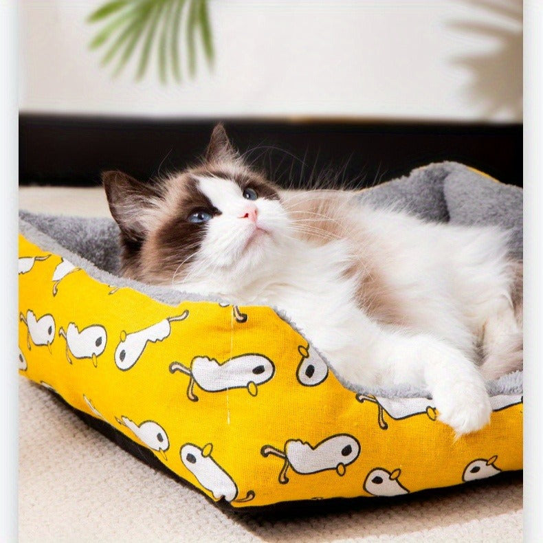 Pet Bed All-Season Soft Sleeping Pad for Cats & Dogs Breathable Washable Mat 4 Sizes M L XL XXL Fits All Breeds Grey Stripes Yellow Chicken
