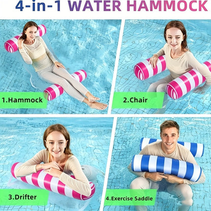 Inflatable Pool Float Lounger Set for Adults – 4-in-1 Striped Hammock Raft Bed & Saddle, 5-Pack or 8-Pack Colorful Floating Lounge for Pool Lake Beach Party