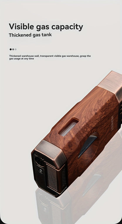 Cigar Torch Lighter with V-Shaped Cigar Cutter Built-in Clip Dual Windproof Jet Flame Visible Gas Window Integrated Cigar Lighter for Men Butane Gas Not Included