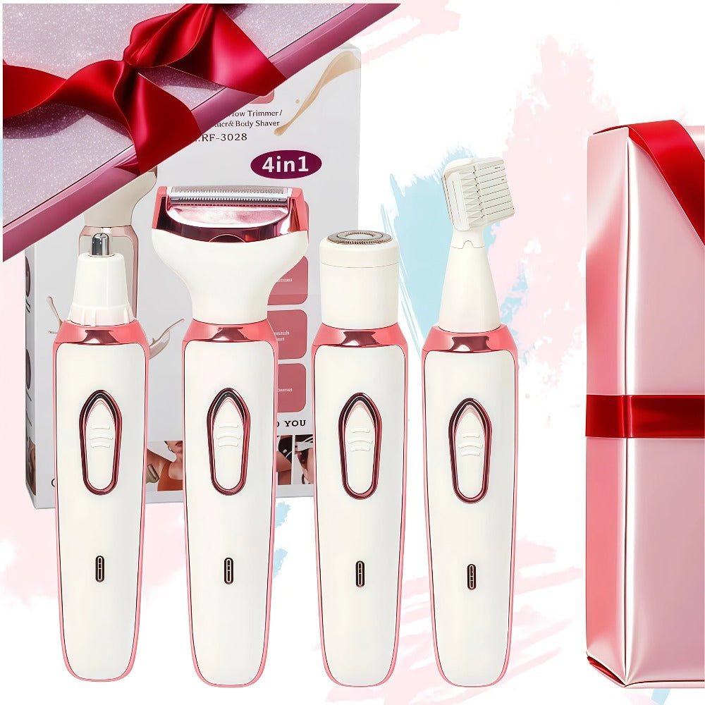 4-in-1 Electric Hair Remover for Women USB Rechargeable Shaver Trimmer – Eyebrow Nose Face Leg Bikini Line Underarm Peach Fuzz Removal Stainless Steel Blades Portable Travel Gift