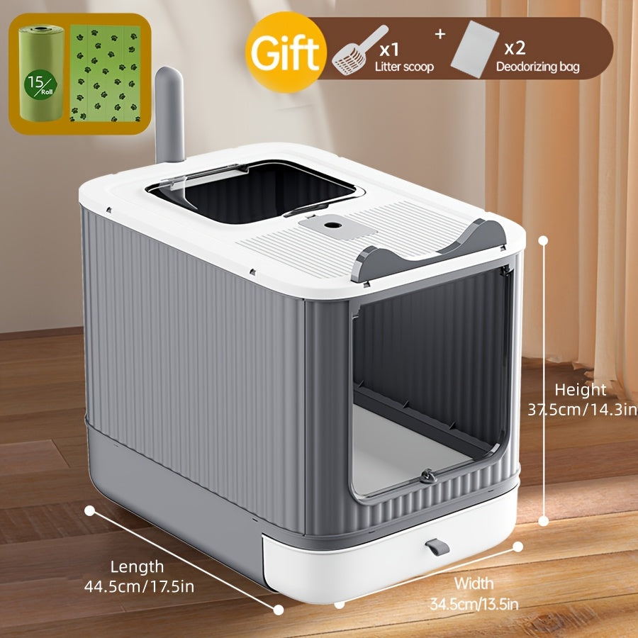 Enclosed Cat Litter Box with Odor Control – Extra Large Covered Design, High Privacy, Easy Clean Modern Cat Toilet for Multiple Cats | Includes Garbage Bags | White, Pink & Yellow