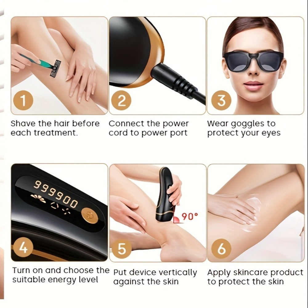 IPL Hair Removal Device for Women & Men, 999,000 Flashes Permanent Hair Remover with 3 Functions (HR/SC/RA), 9 Energy Levels, 2 Light Modes, Full Body Use – Face, Legs, Bikini, Underarms