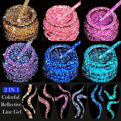 Reflective Glitter Line Gel Nail Art Set LILYCUTE Sparkling Stripe 3pcs 5ml Each - Ultra-Thin Pull Line Drawing Graffiti Gel Polish LED UV Cured DIY Home Manicure for Women