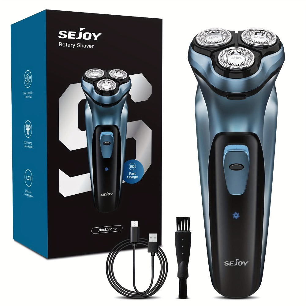 Electric Shaver Men 3D Floating Rotary Head Rechargeable Razor – Pop-Up Trimmer 1-Hour Fast Charge LCD Display, Wet Dry Shaving Machine Replaceable Cutter Head for Home & Travel Daily Grooming