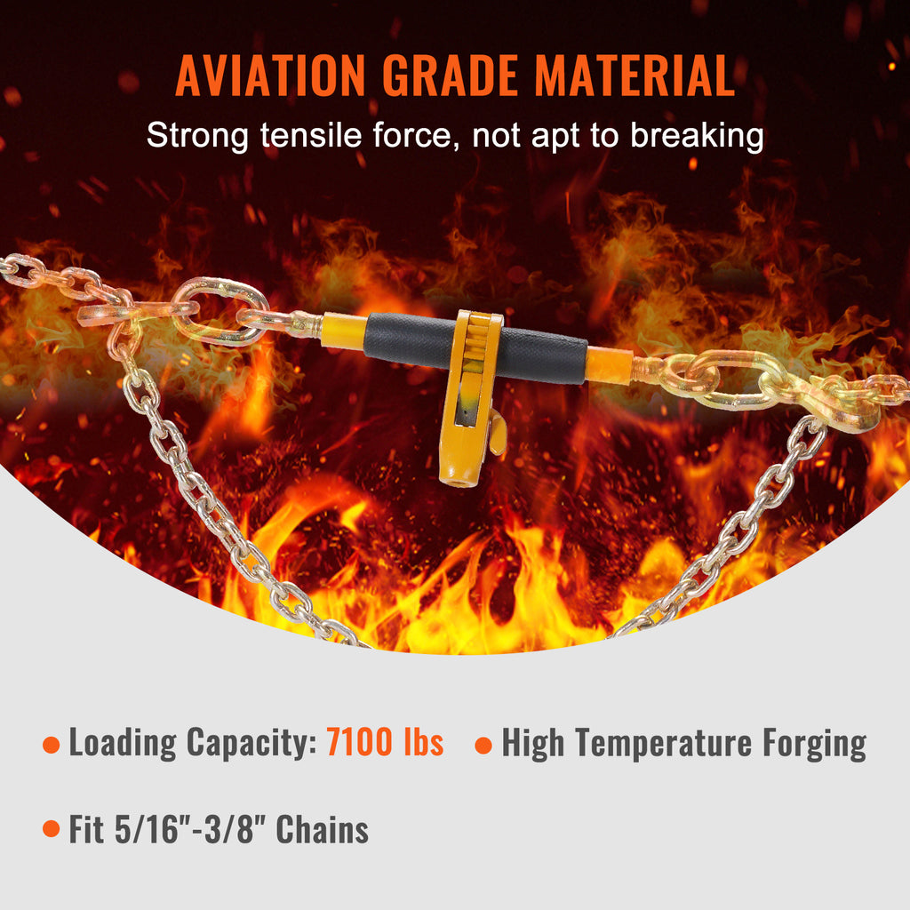 VEVOR Ratchet Chain Binder, 5/16"-3/8" Heavy Duty Load Binders, with G80 Hooks 7,100 lbs Secure Load Limit, Labor-saving Anti-skid Handle, Tie Down Hauling Chain Binders for Flatbed Truck Trailer, 4 P