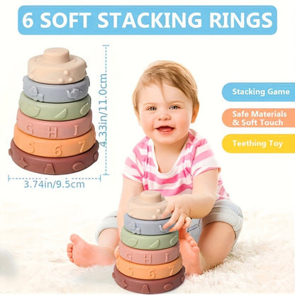 Sensory Stacking Toy Set 3-in-1 for Toddlers & Babies – Hand-Eye Coordination & Fine Motor Skills Activity Kit with Soft Cloth Book, Spinning Top & Stacking Cups, Birthday Easter Baby Shower Gift